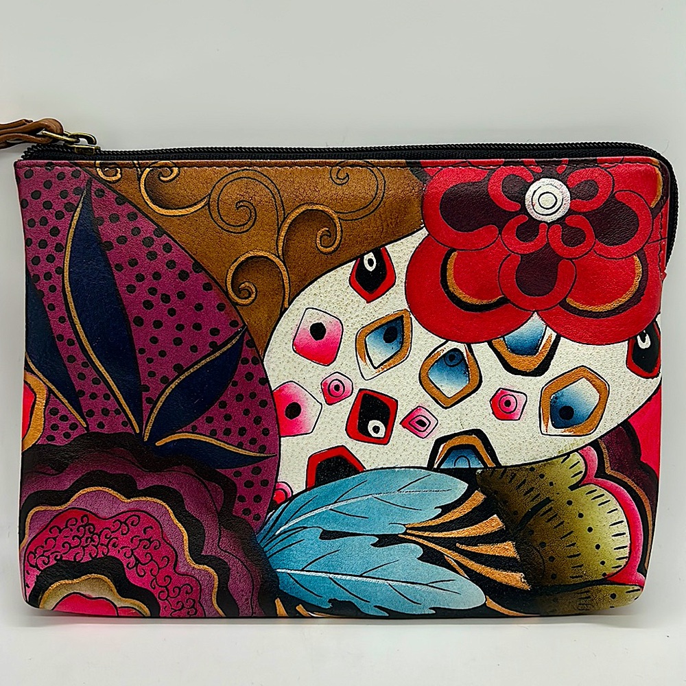Anuschka Anna Hand Painted Floral Wristlet Purse Bag - Picture 3 of 5
